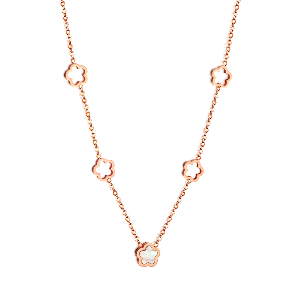 Wholesale 4 Hollow Peach Blossoms+Peach Blossom With White Shell Accessories Necklace
