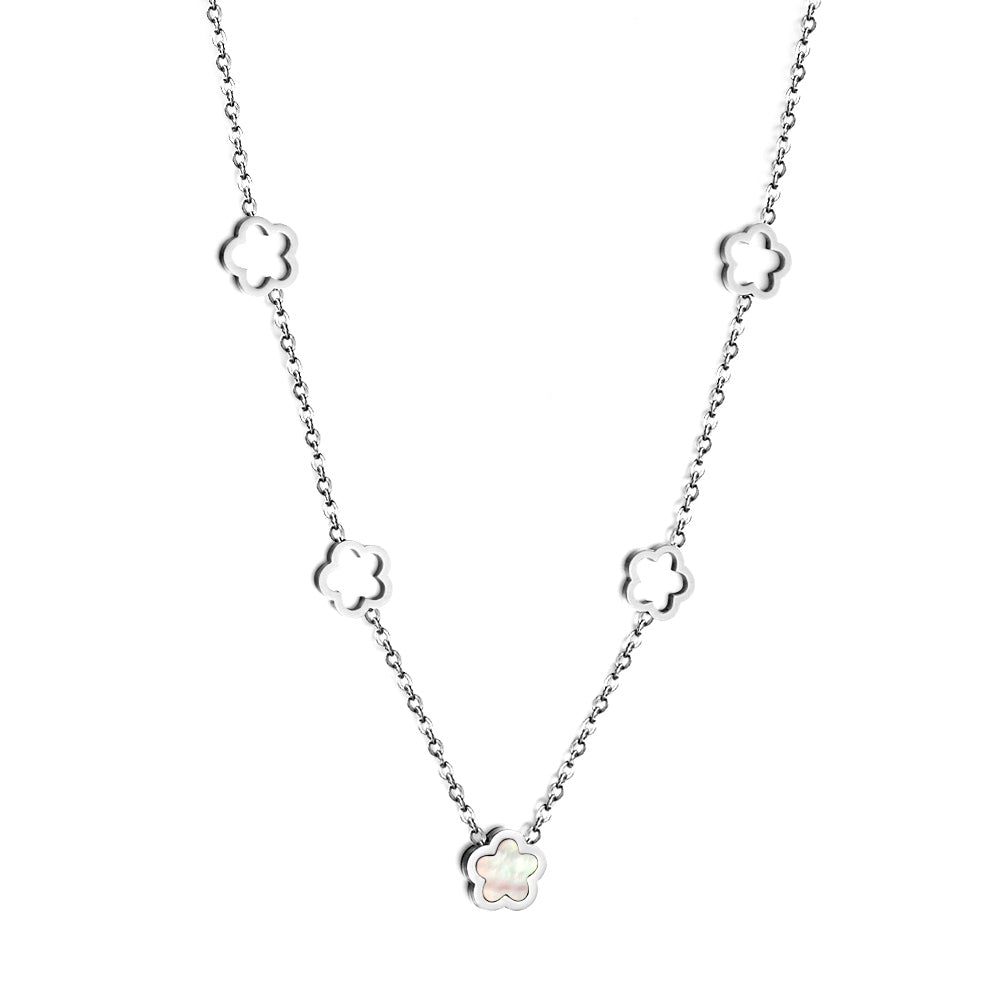 Wholesale 4 Hollow Peach Blossoms+Peach Blossom With White Shell Accessories Necklace