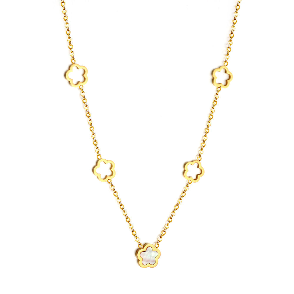 Wholesale 4 Hollow Peach Blossoms+Peach Blossom With White Shell Accessories Necklace