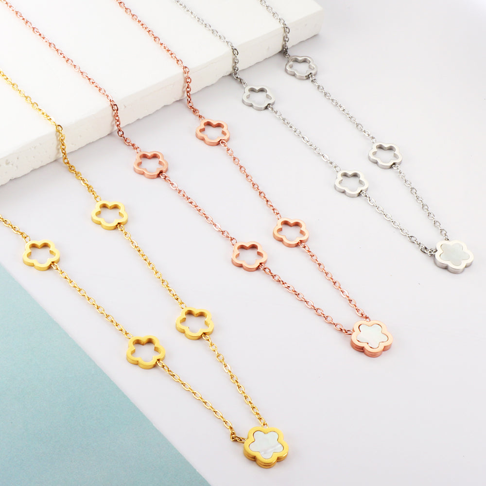 Wholesale 4 Hollow Peach Blossoms+Peach Blossom With White Shell Accessories Necklace