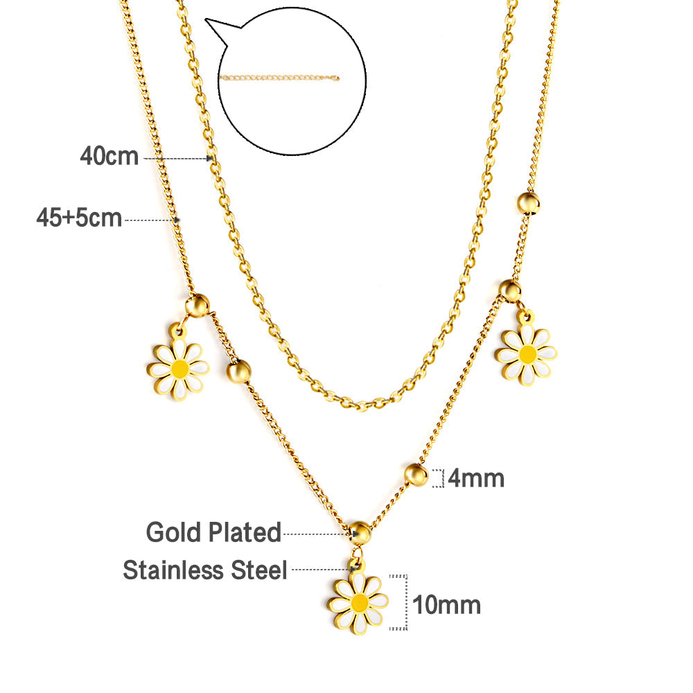 Stainless Steel 3 Little Wrinkle Chrysanthemums 6 Steel Beads With Chain Double Chain