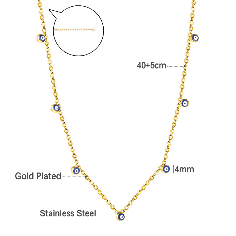 Fashion Stainless Steel 7 Blue-eyed Beads Accessories Necklace