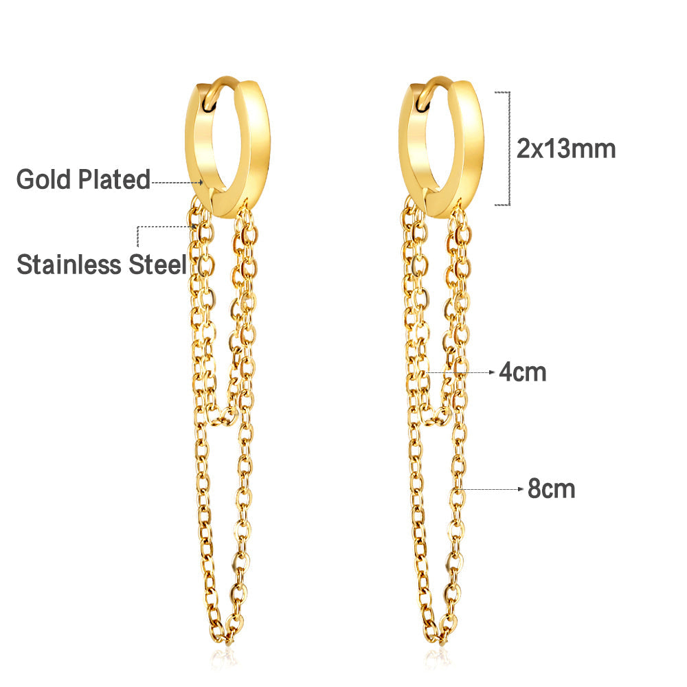 Stainless Steel Circle With Double Chain Earrings For Women