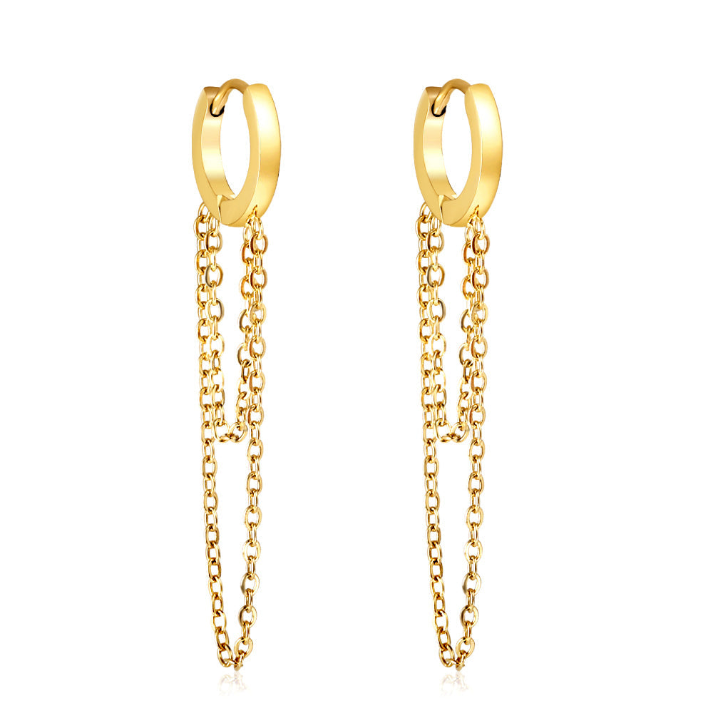 Stainless Steel Circle With Double Chain Earrings For Women
