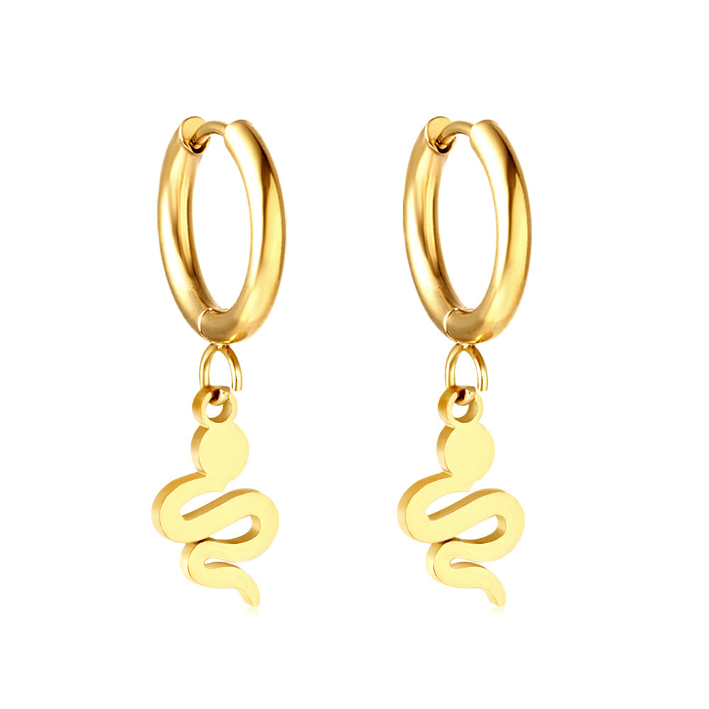 Stainless Steel Circle With Snake -shaped Earrings For Women