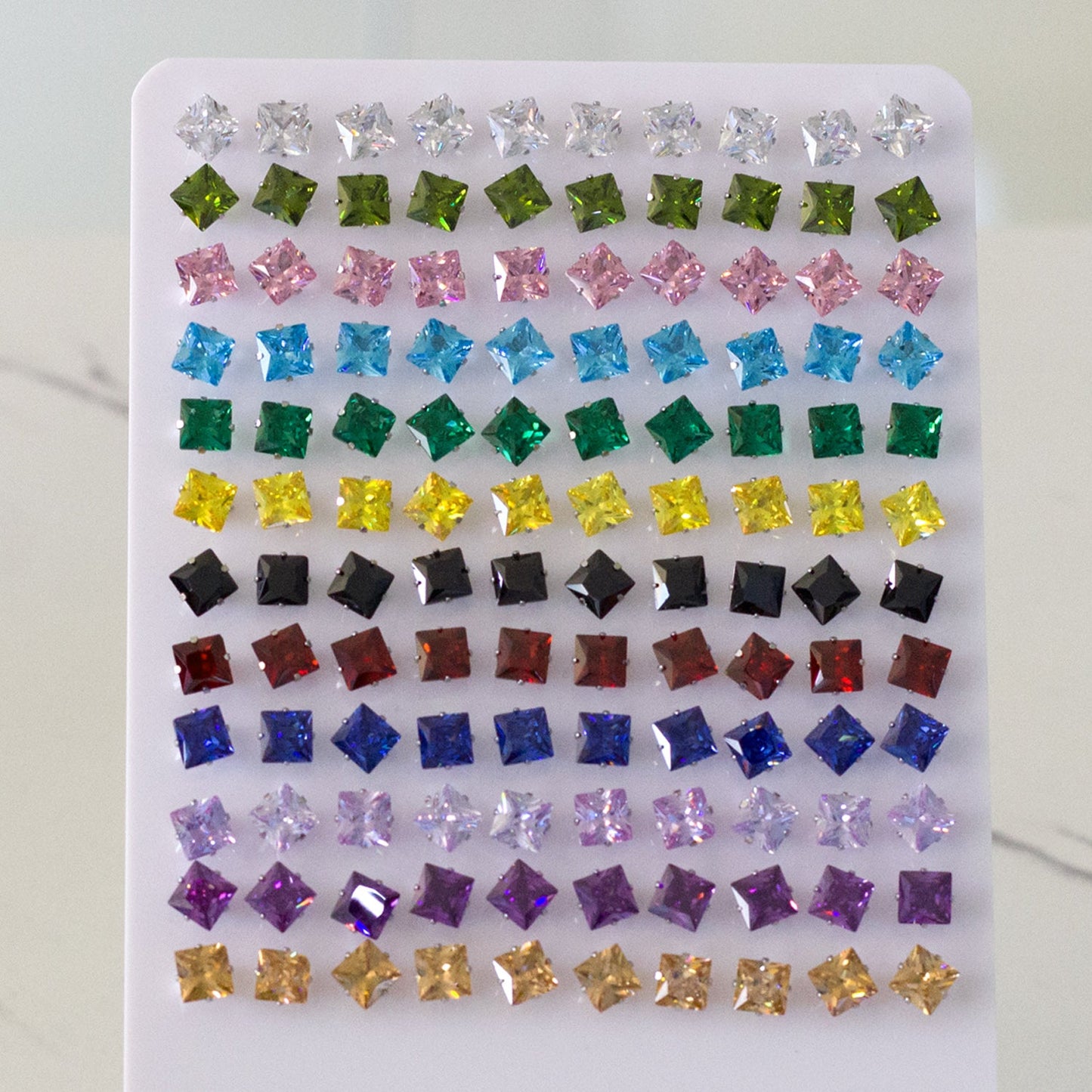 6mm Snapback Steel/Gold Square Mixed Diamond Stud Earrings