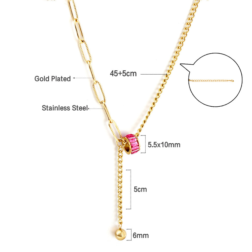 New Rose Red Zircon Hollow Out Round Accessories + 1 Steel Ball Necklace