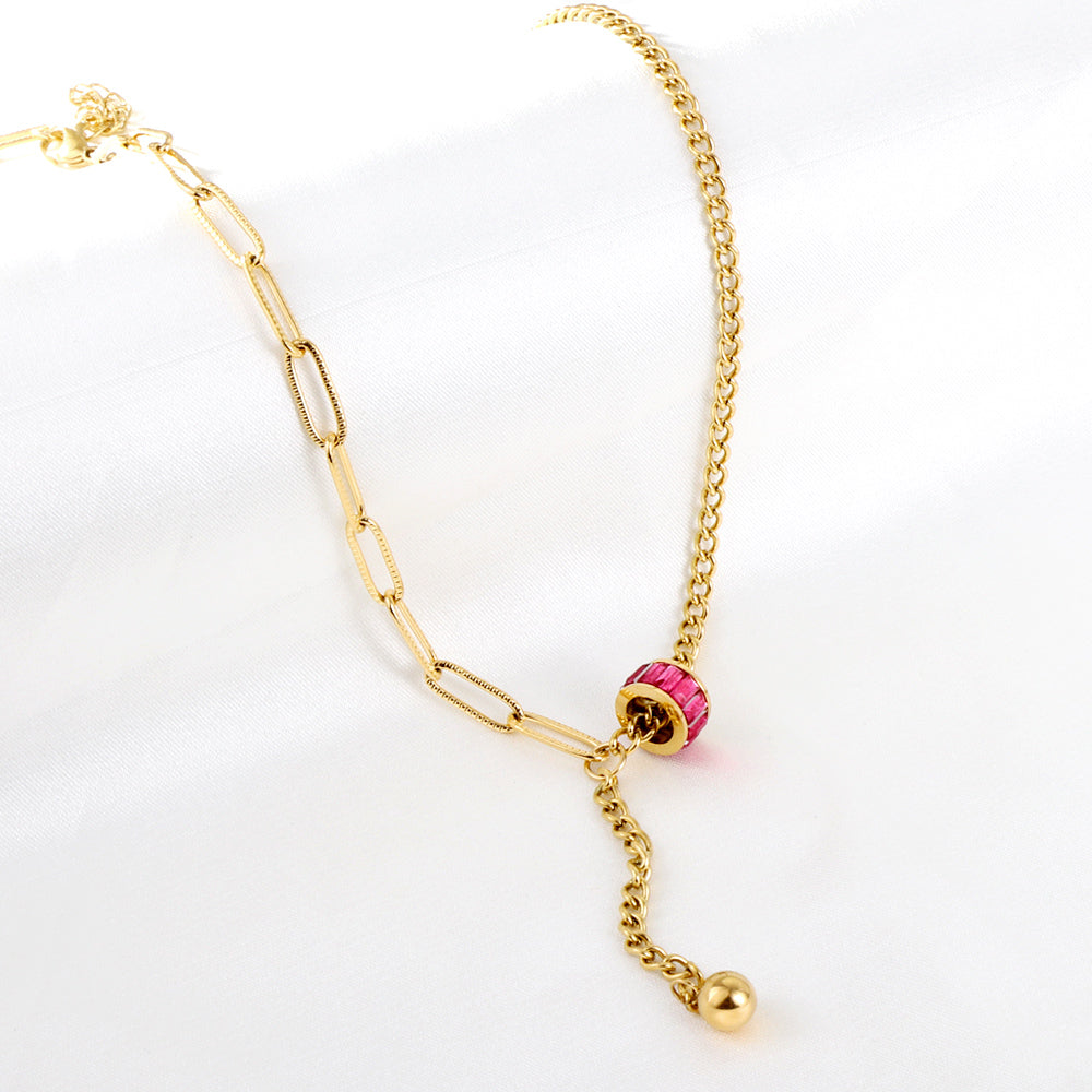 New Rose Red Zircon Hollow Out Round Accessories + 1 Steel Ball Necklace