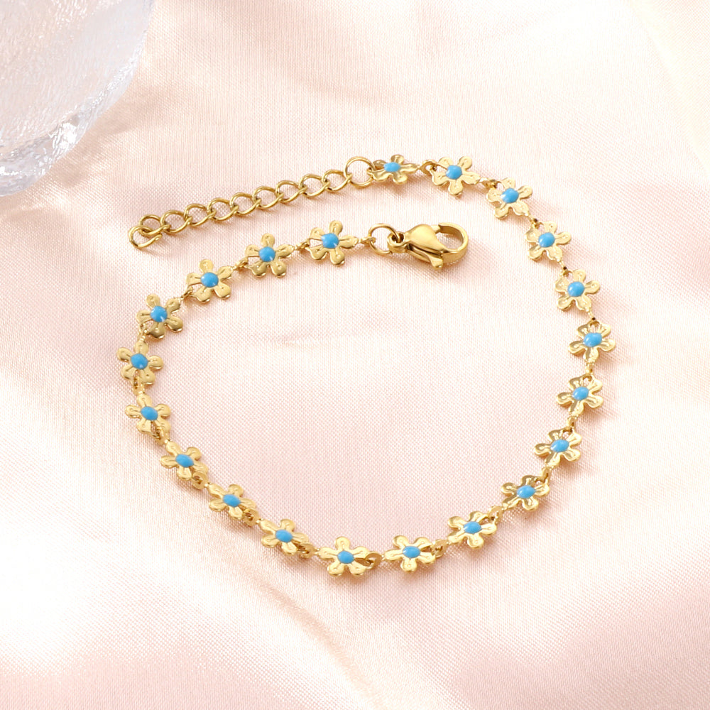 New Fashion Peach Blossom Blue Oil Drip Bracelet For Women