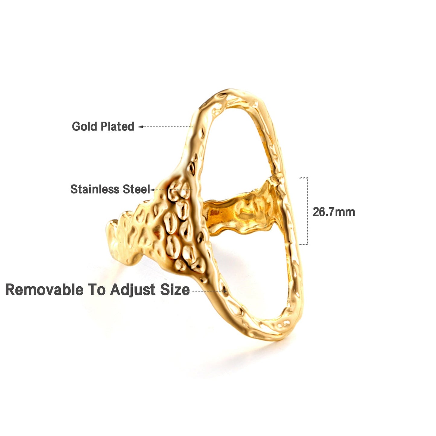 2025 New Fashion Stainless Steel 18k Gold Plated Oval Shape Ring For Women