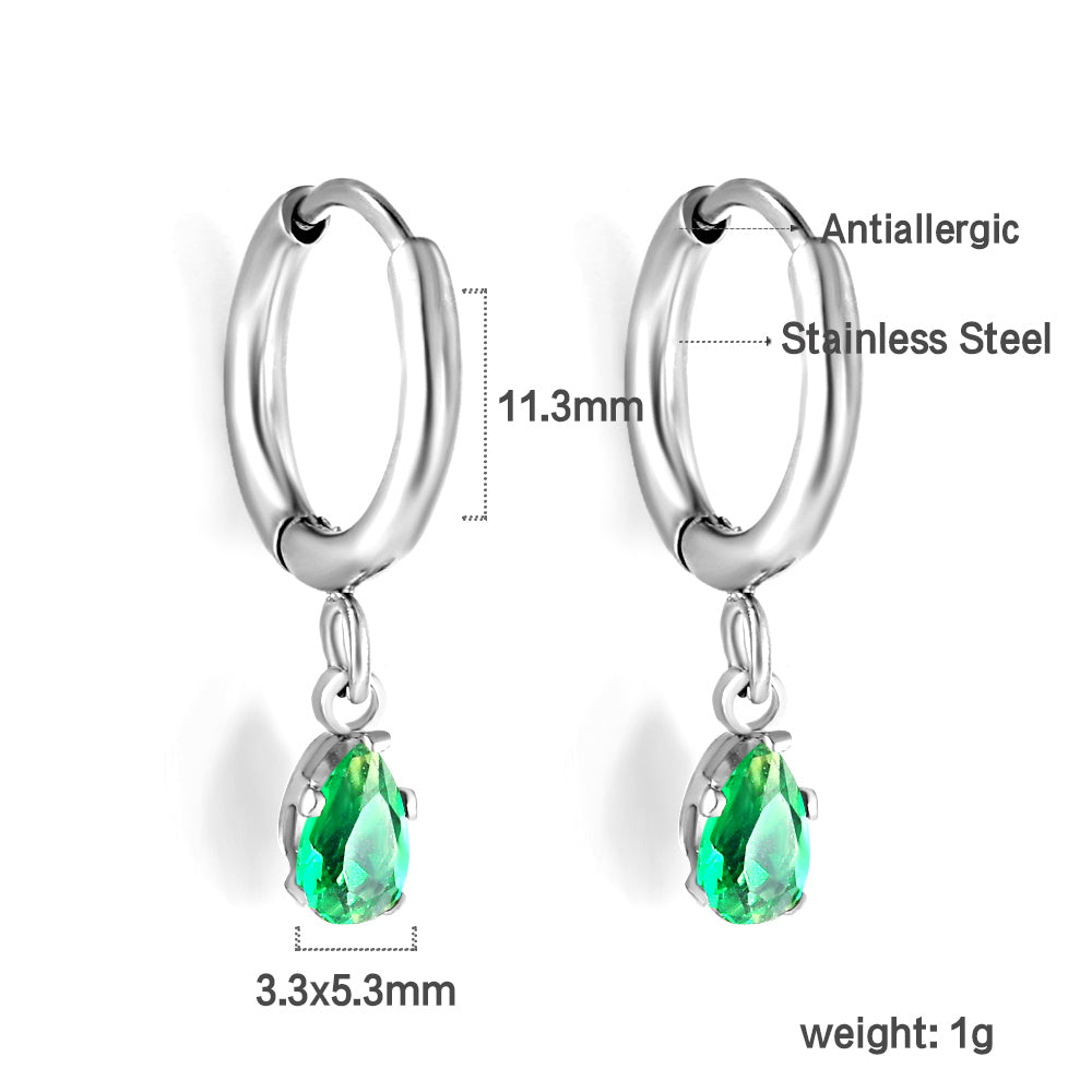 1.5x8mm I.D. earrings + 3.6*5mm white/purple/red/pink/green zirconium drop earrings gold/steel color