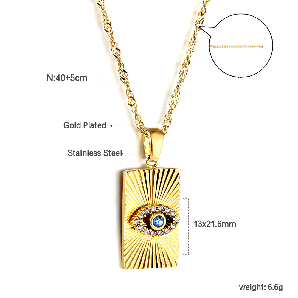 Medal inlaid eye pendant necklace