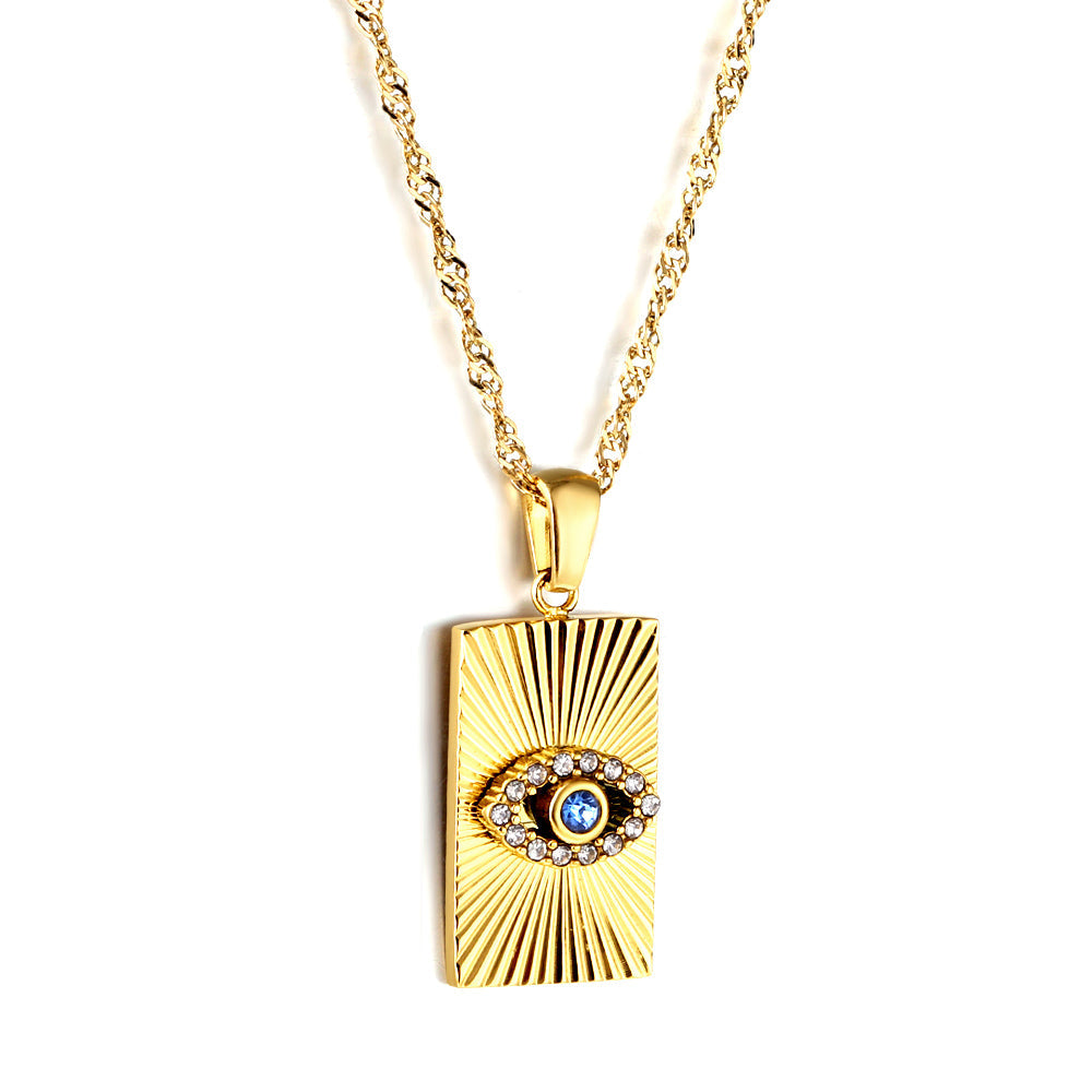 Medal inlaid eye pendant necklace