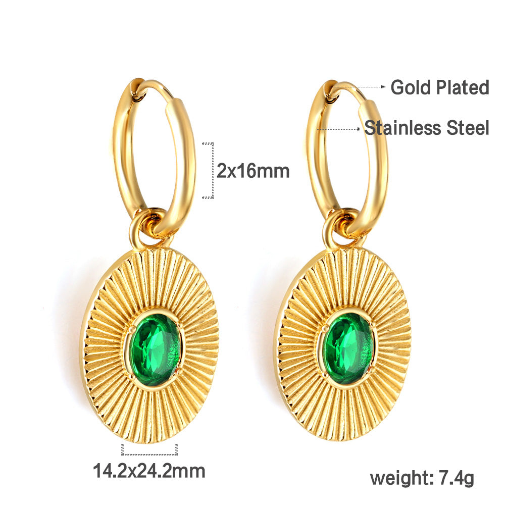 Inlaid pink/Green CZ drop earring