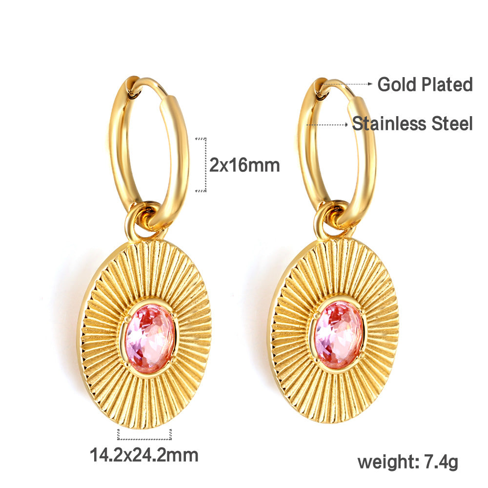 Inlaid pink/Green CZ drop earring