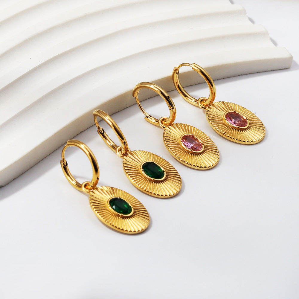 Inlaid pink/Green CZ drop earring