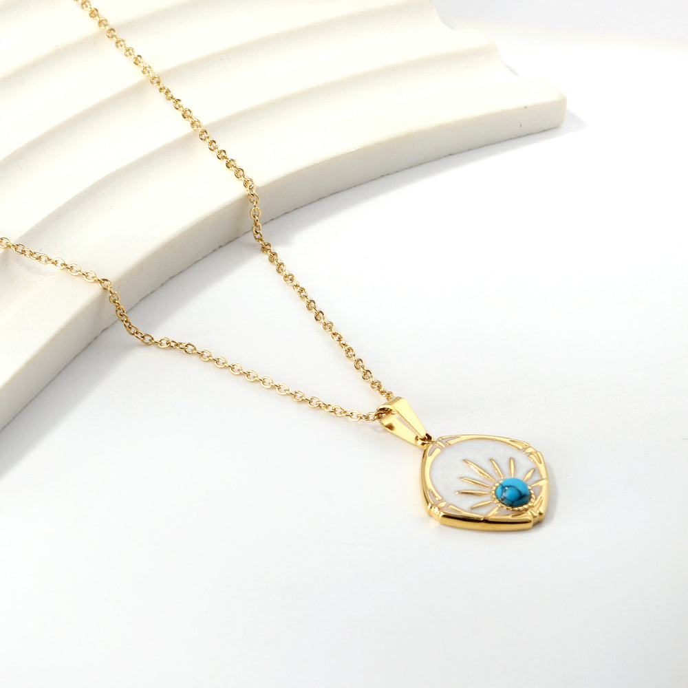 Turquoise set eye pendant necklace