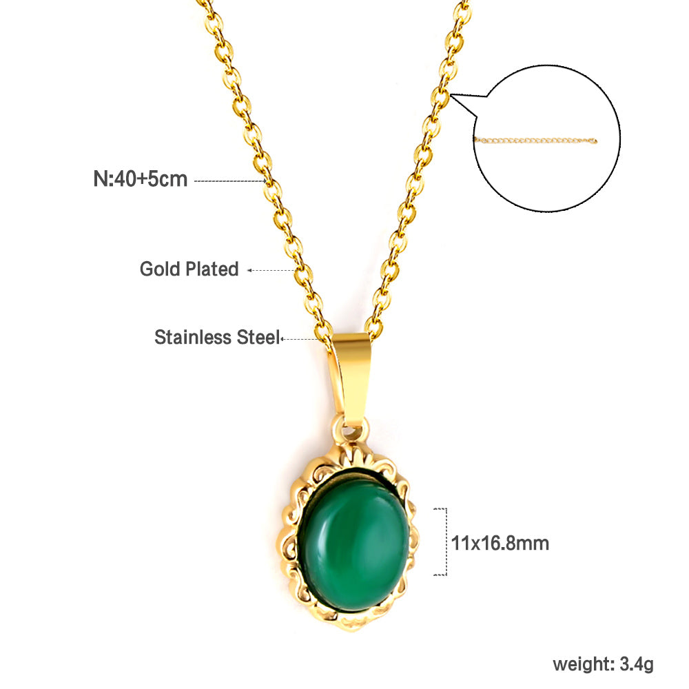 18K gold plated green gemstone pendant necklace