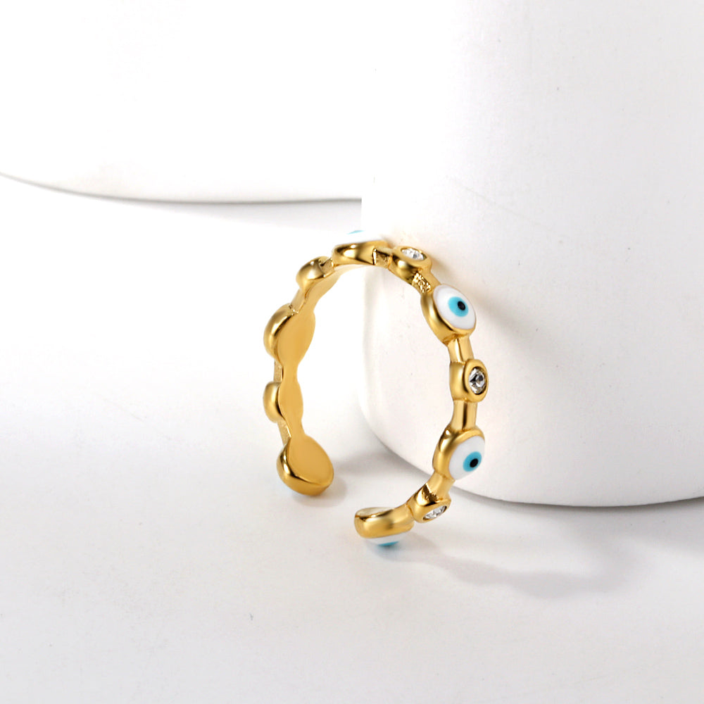 18K gold-plated stainless steel devil's eye opening ring titanium ring