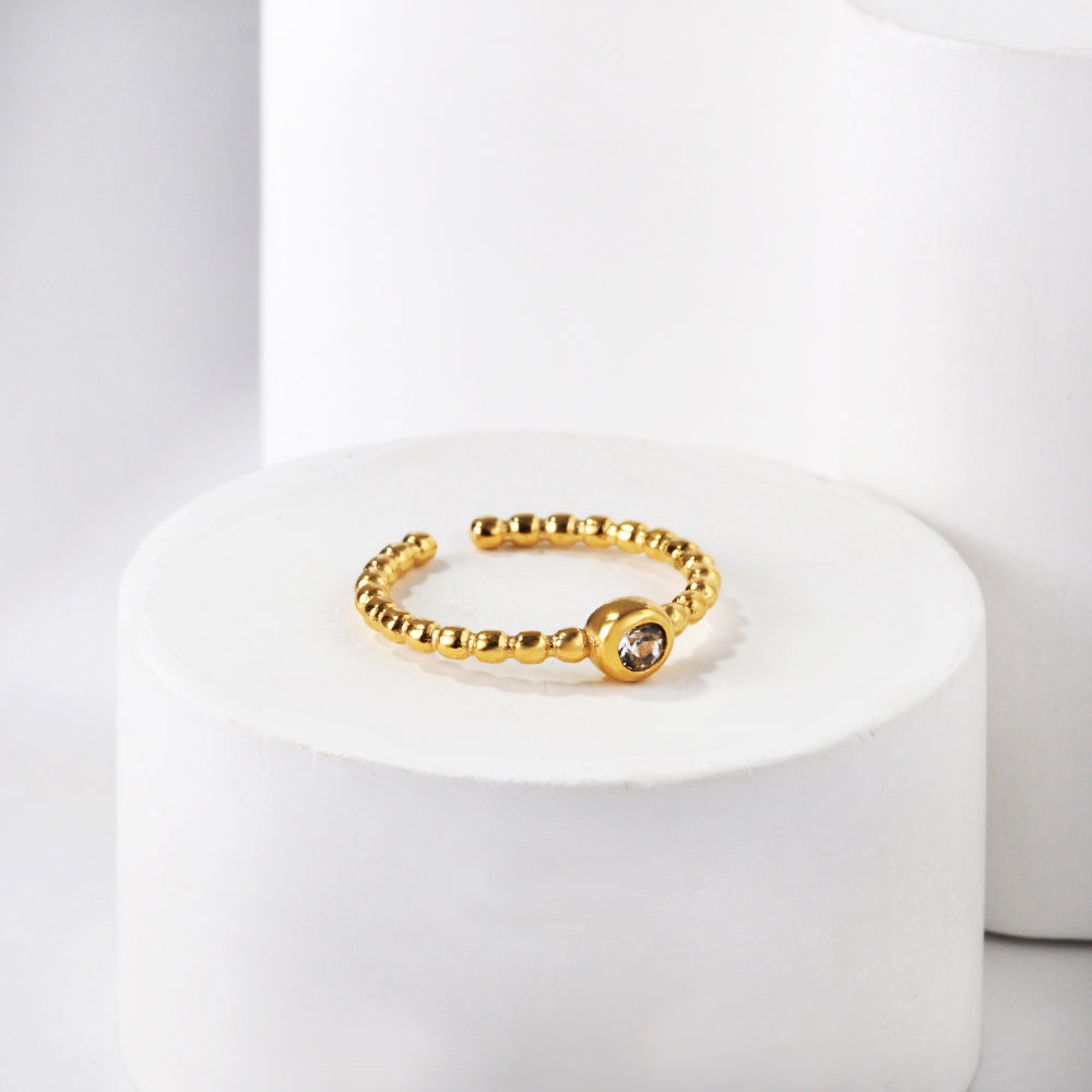 Simple niche light luxury finger ring jewelry stainless steel plated 18K open round bead zirconia ring