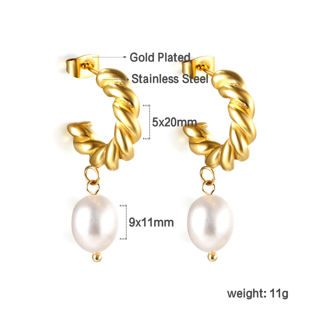 Half circle with white pearl earrings 18k gold