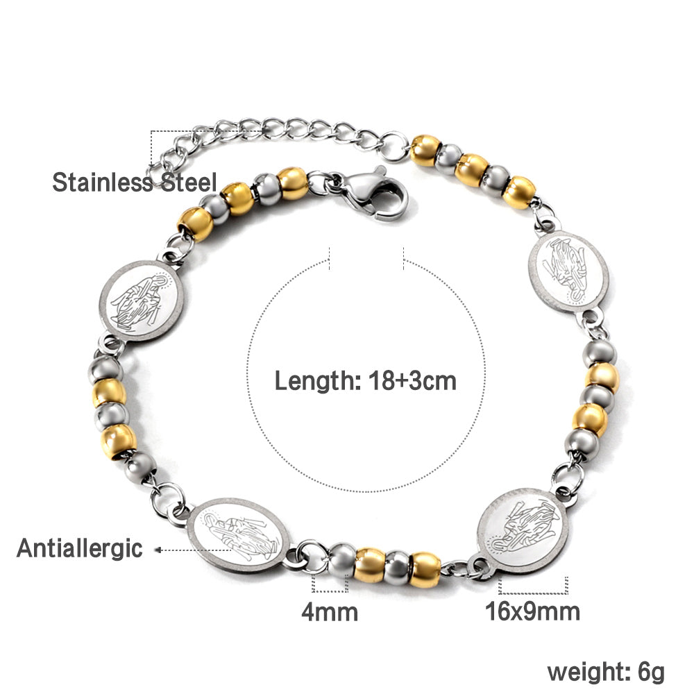 4 oval with portrait + 5 gradual gold beads charm bracelet