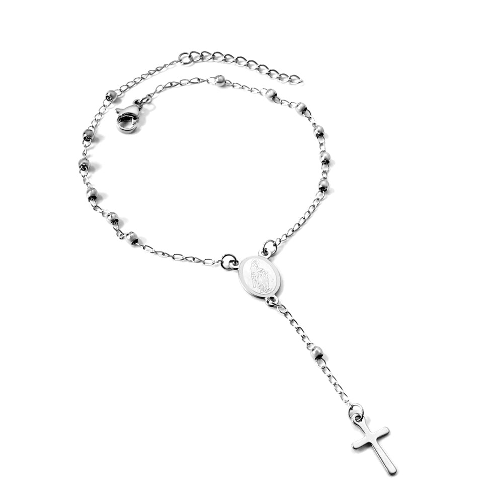 1 oval with portrait + 13 steel balls + cross pendant bracelet 22 + 3cm