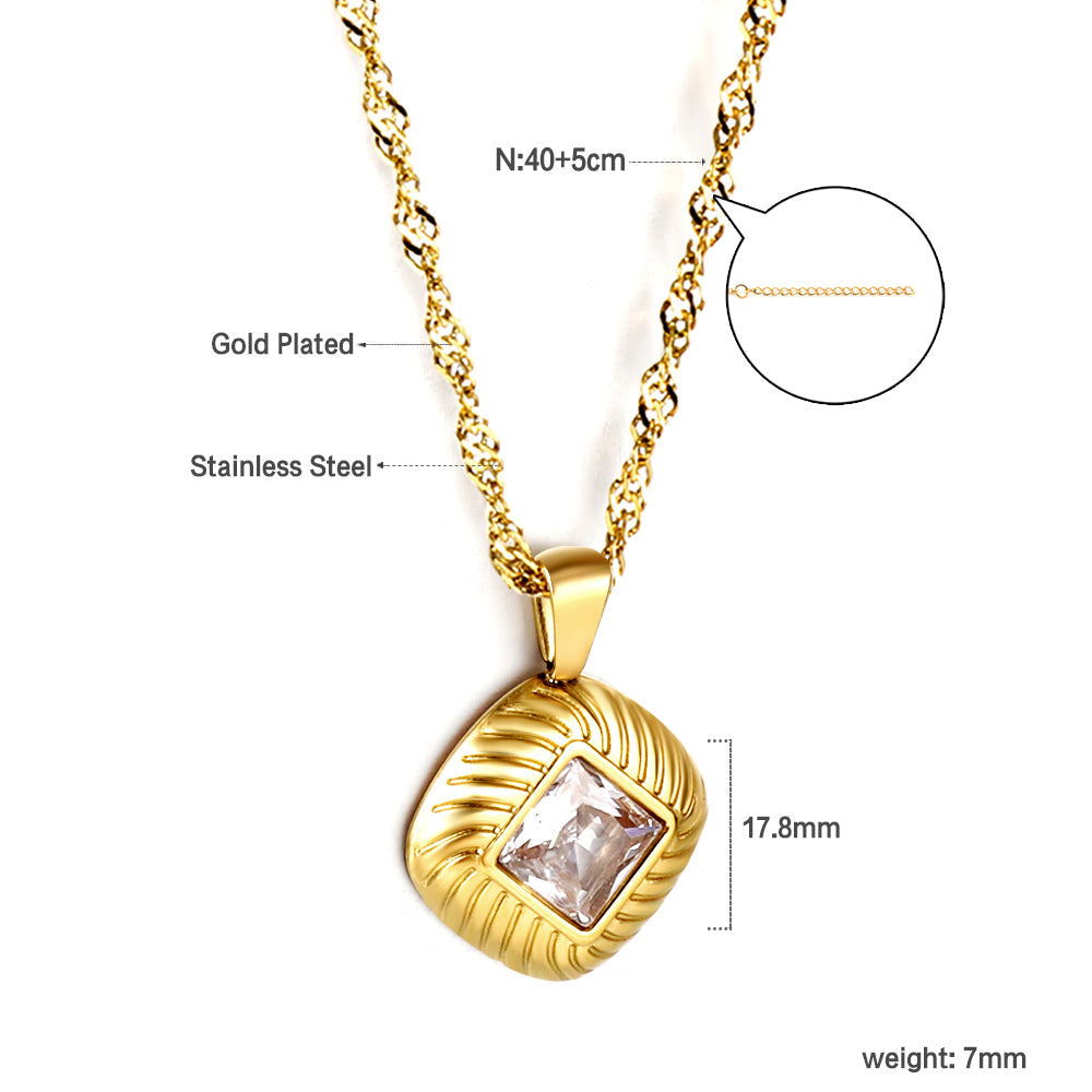 Square pendant necklace with white diamonds 40+5cm