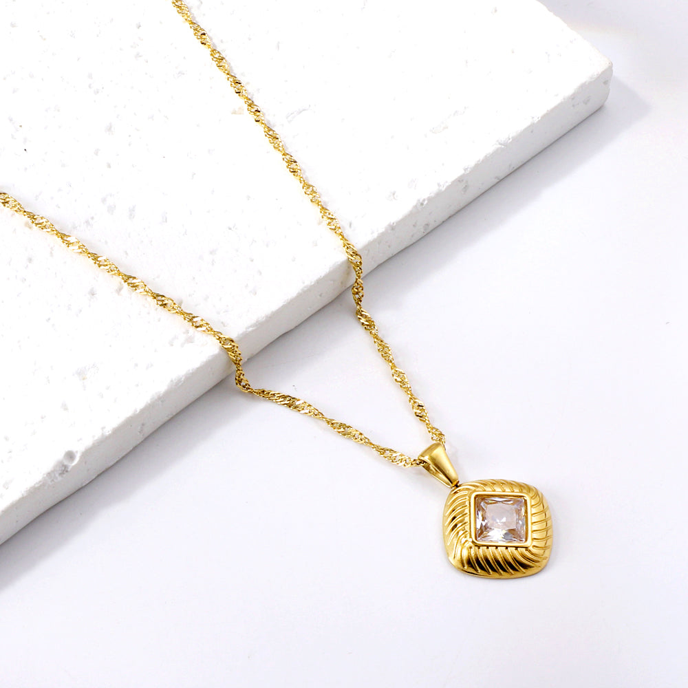 Square pendant necklace with white diamonds 40+5cm