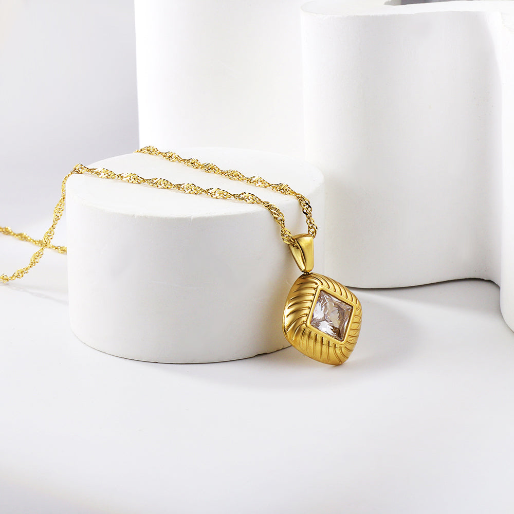 Square pendant necklace with white diamonds 40+5cm