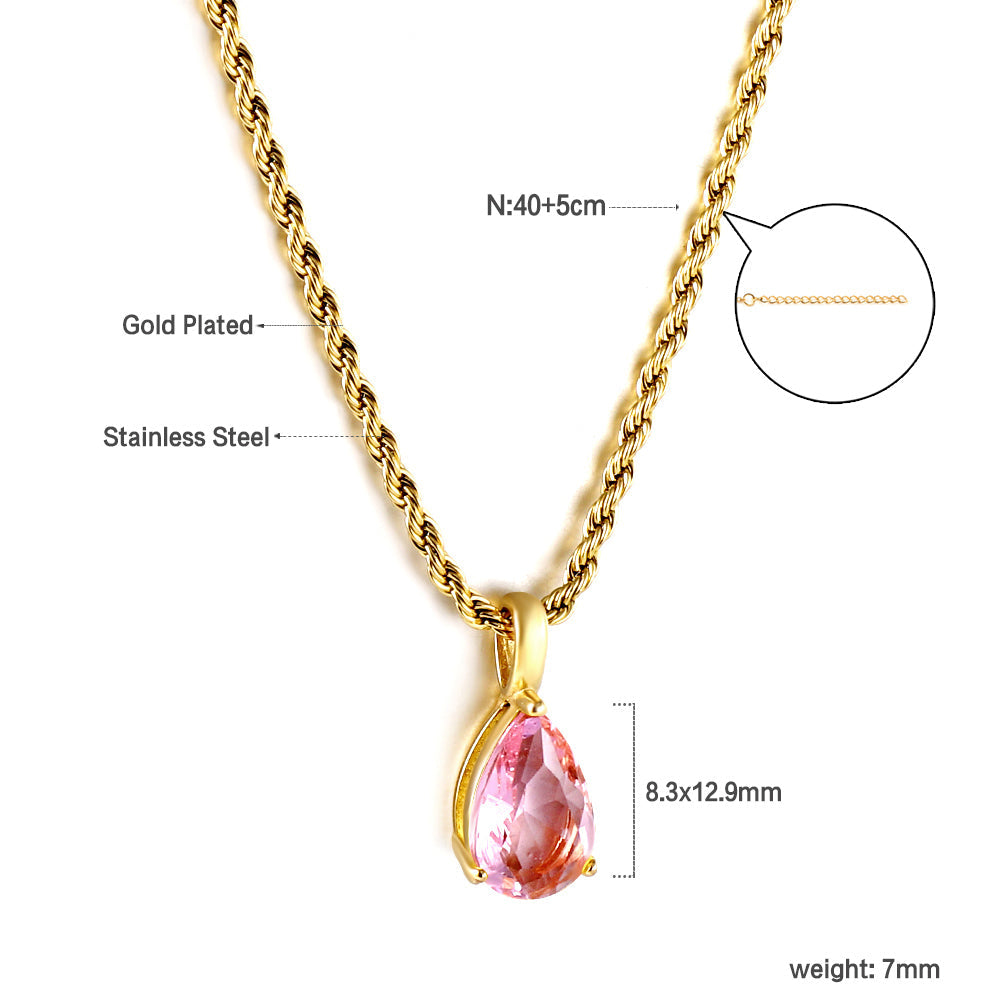Pink & Blue & Aquamarine & Lake Blue & Yellow Teardrop Diamond Pendant Necklace 40+5cm