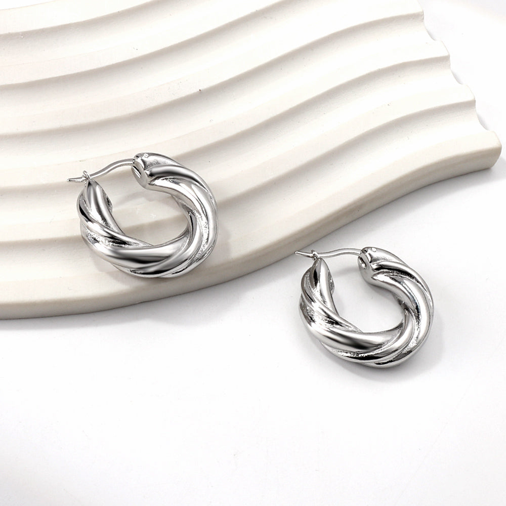 Wholesale Stainless Steel 18K Gold/Steal -plated Round Twist Earrings For Women