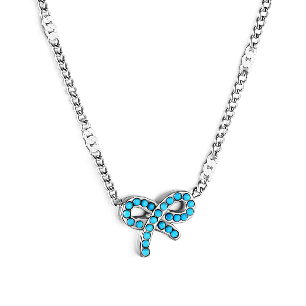 Kong Blue Bow Pendant Necklace 40+5cm Gold Color