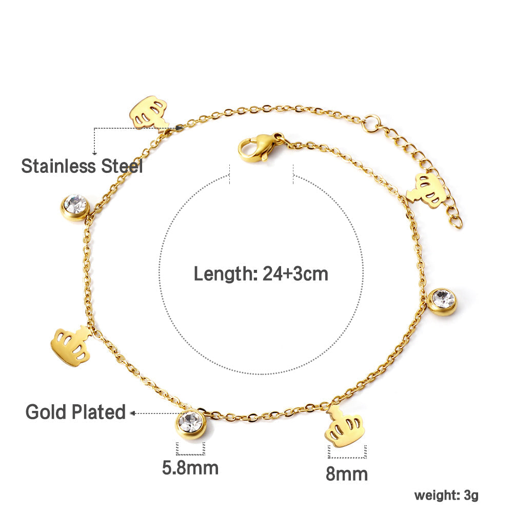 Spring 4 Crowns + 3 Round Diamonds Accessories Charm Bracelet 24+3mm