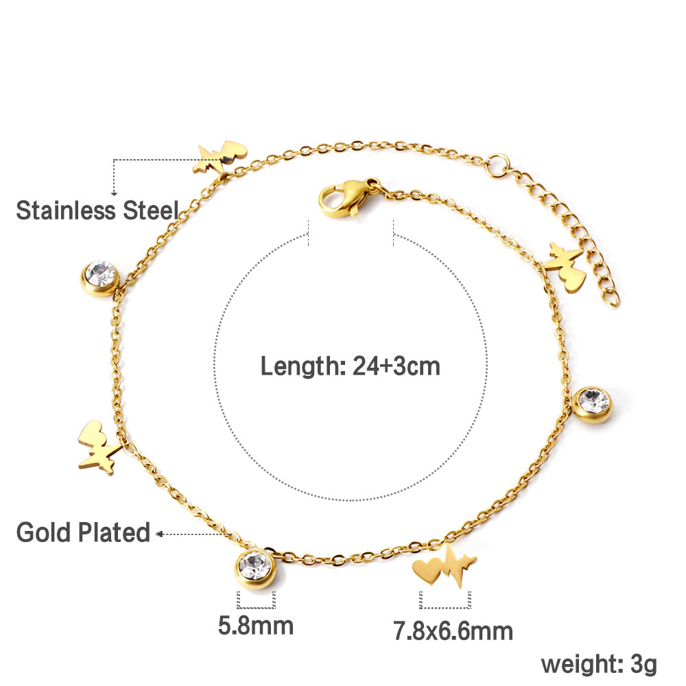Spring 4 EKG + 3 Round Diamond Accessories Charm Anklet 24+3cm