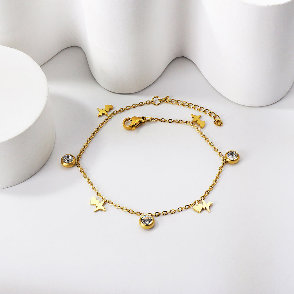 Spring 4 EKG + 3 Round Diamond Accessories Charm Anklet 24+3cm