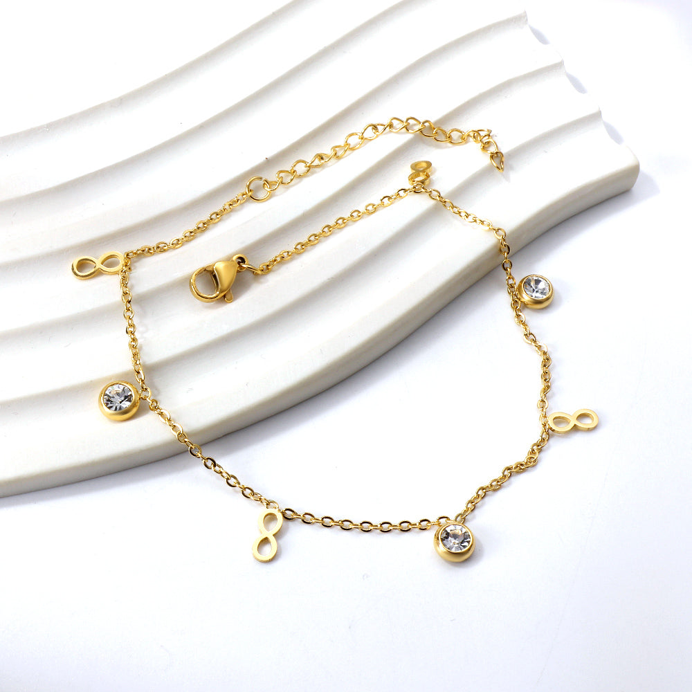 Spring 4pcs 8+3pcs round diamonds accessories pendant anklet 24+3cm
