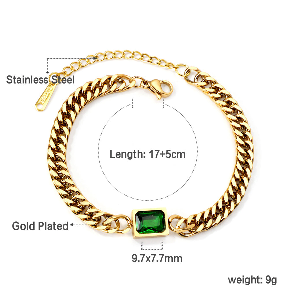 Green diamonds rectangular accessories bracelet 17+5cm gold