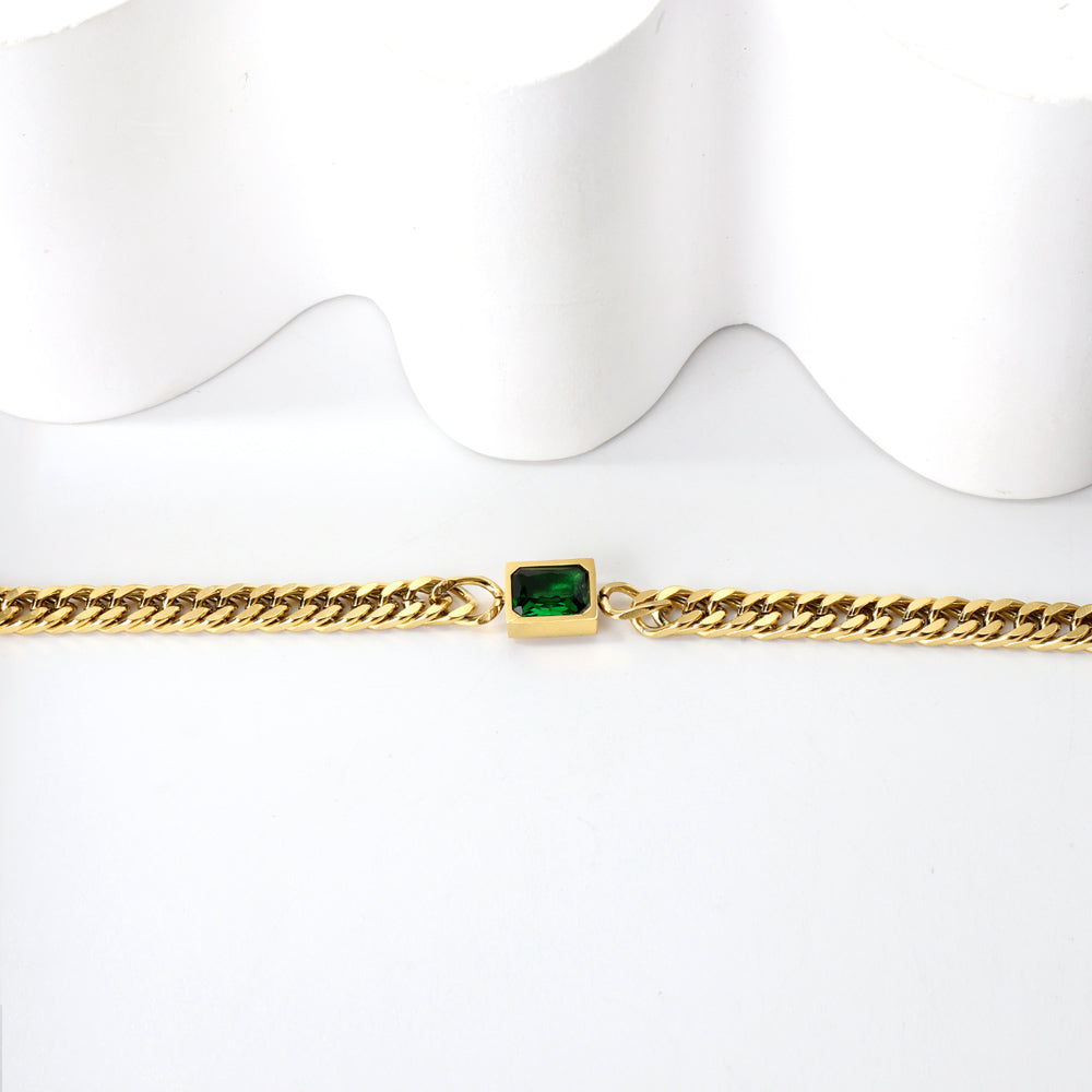 Green diamonds rectangular accessories bracelet 17+5cm gold
