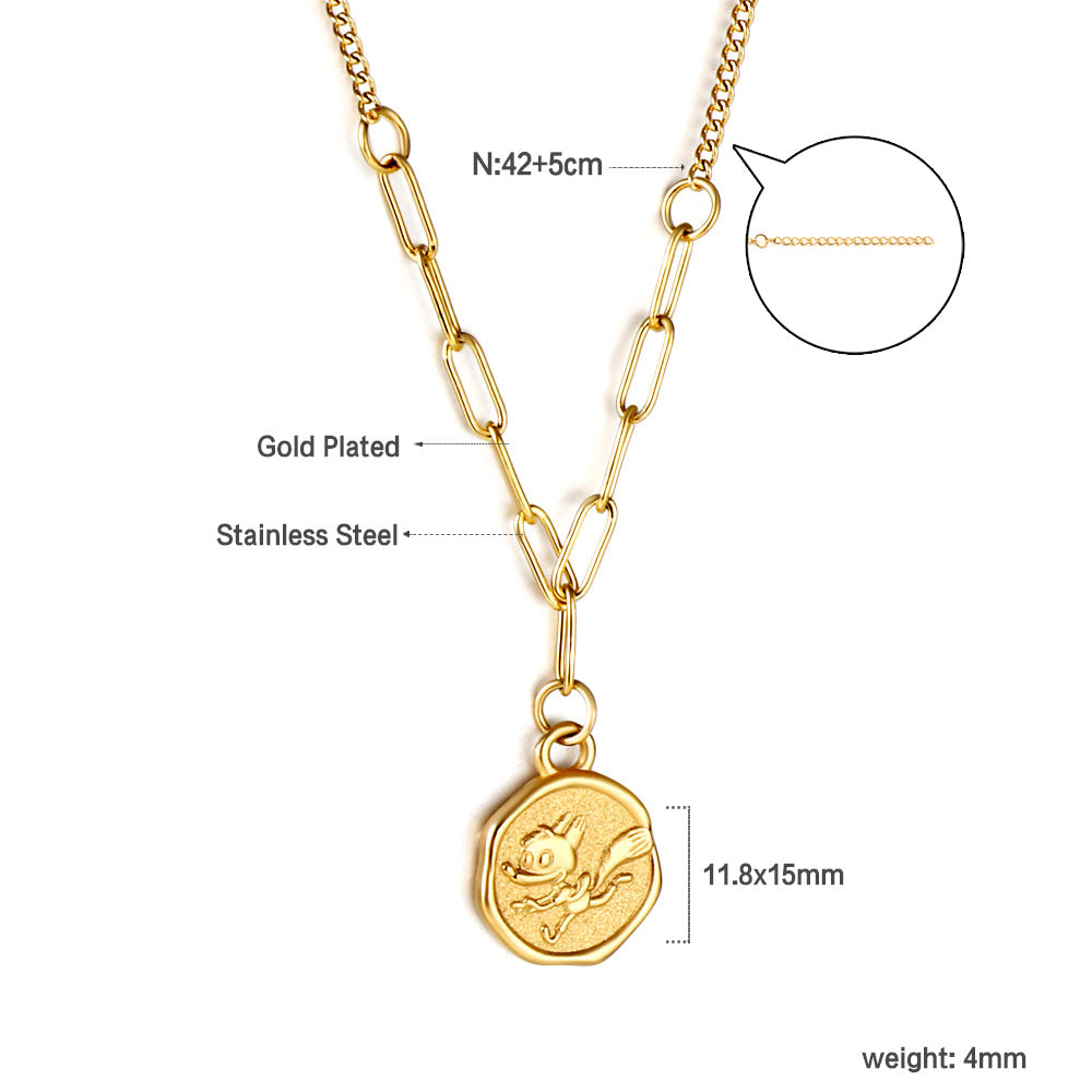 Round shaped necklace with fox pendant 42+5cm