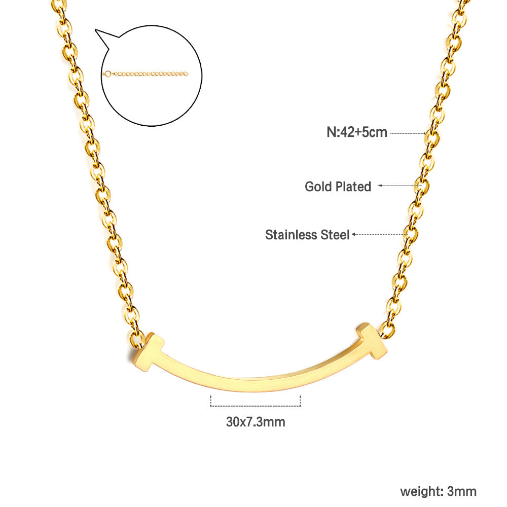 Smiley Pendant Necklace 42+5cm Gold Color