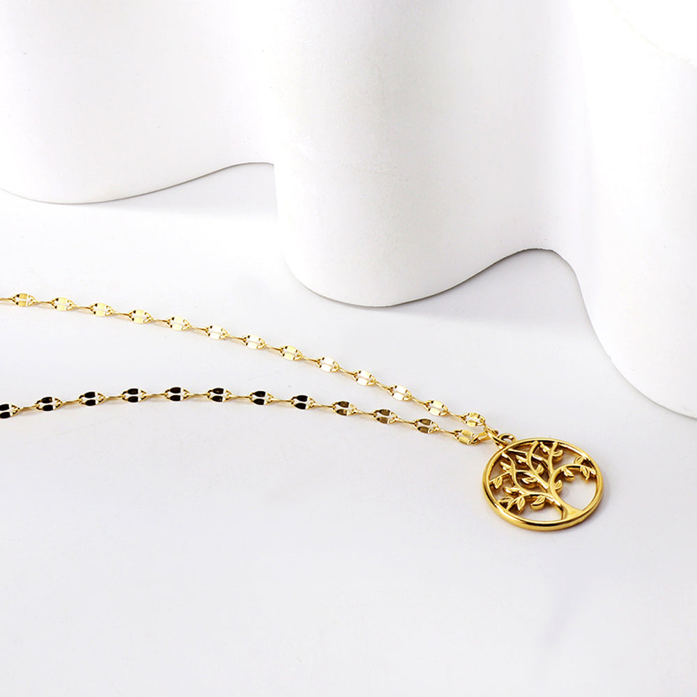 Wholesale Round Hollow Circle Big Tree Pendant Necklace 40+5cm Gold Color