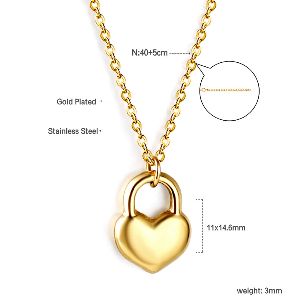 Wholesale Heart Lock Pendant Necklace 40+5cm Gold Color