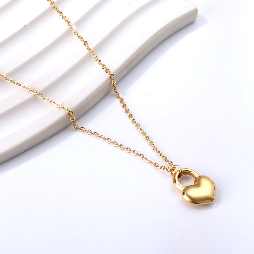 Wholesale Heart Lock Pendant Necklace 40+5cm Gold Color
