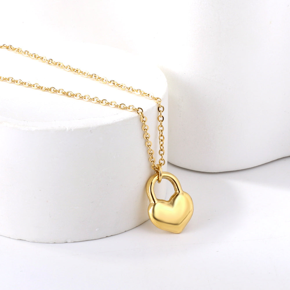 Wholesale Heart Lock Pendant Necklace 40+5cm Gold Color