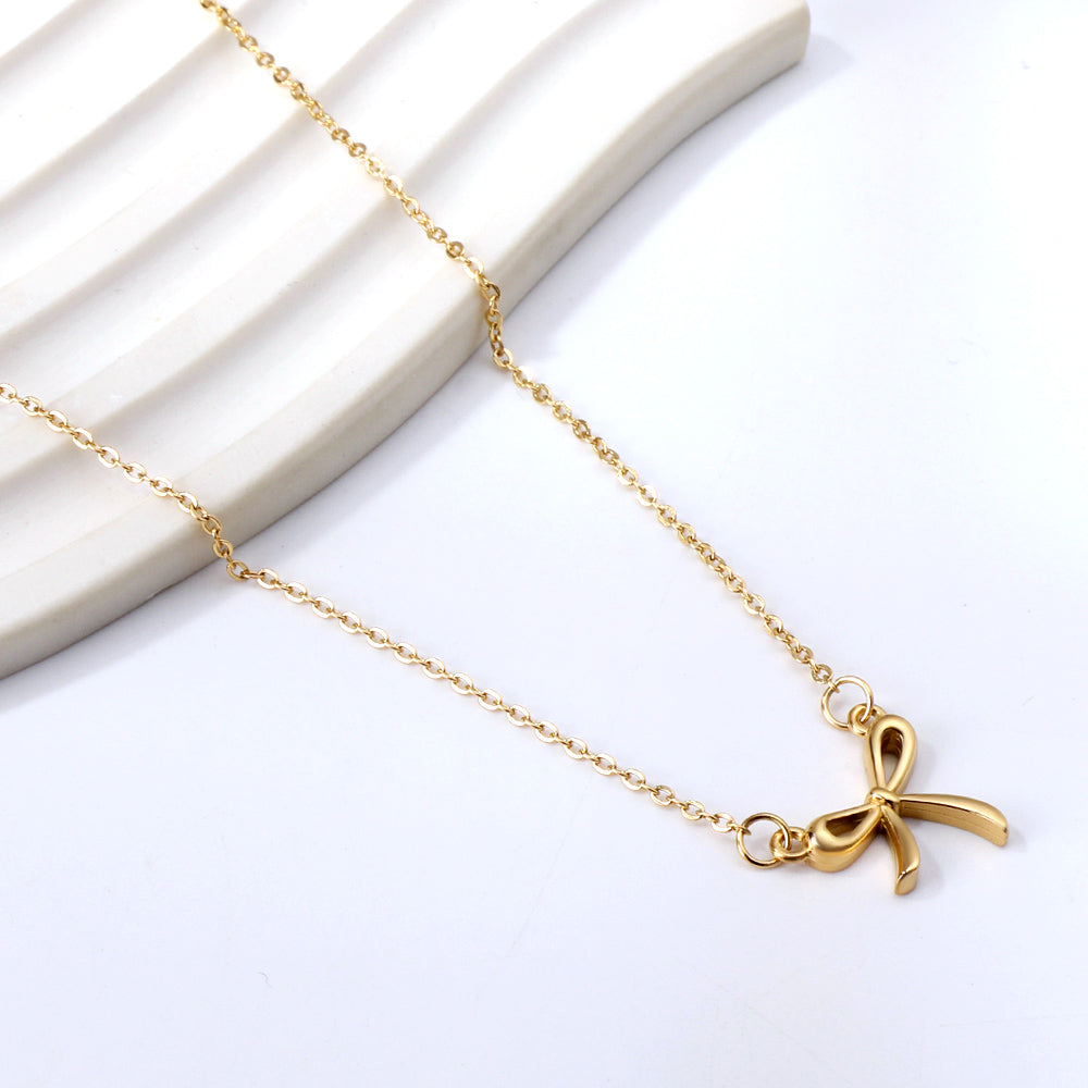 Wholesale Bow Pendant Necklace 40+5cm Gold Color