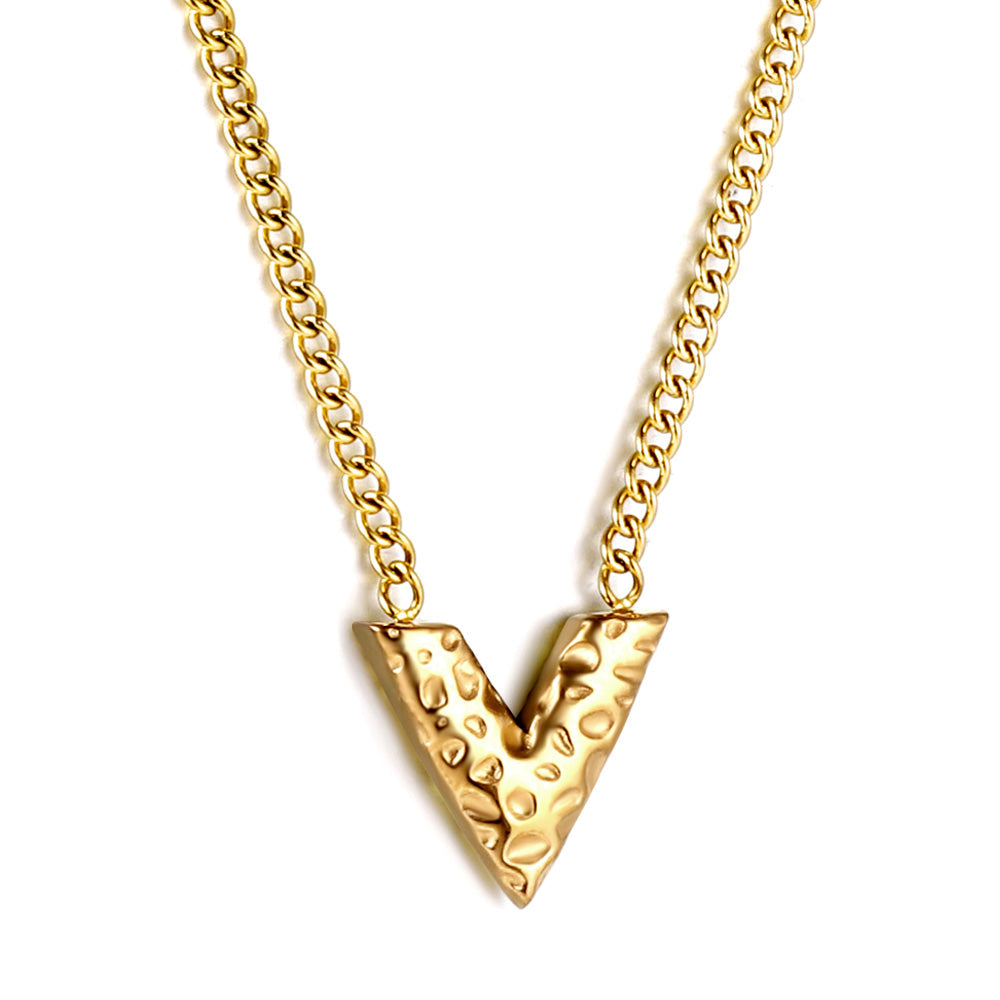 V-convex pendant necklace 40+5cm gold color