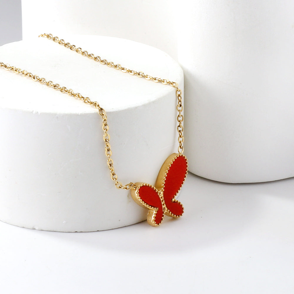 Red Butterfly Pendant Necklace 40+6cm