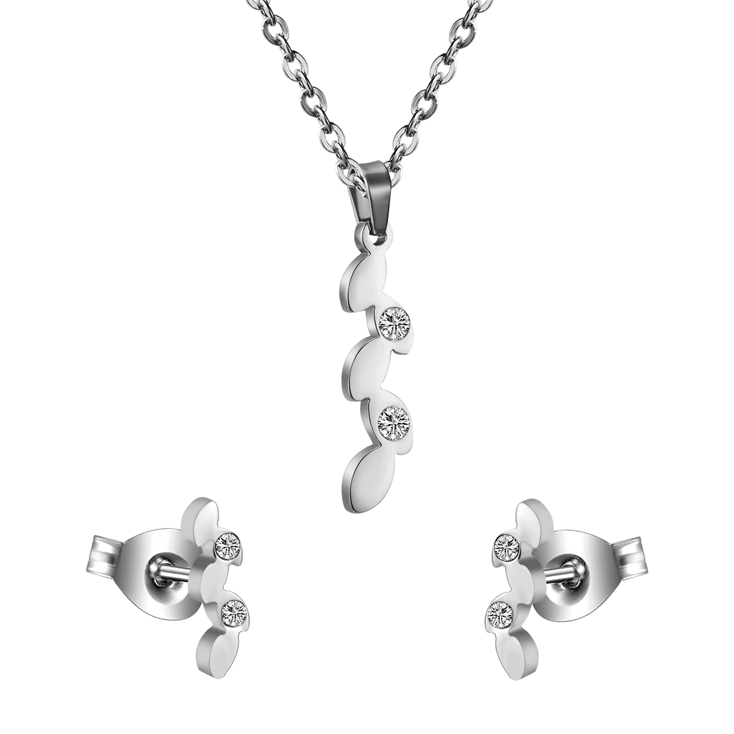 Gold/Steel Bird in Flight Silhouette Cut Jewelry Set with Diamonds