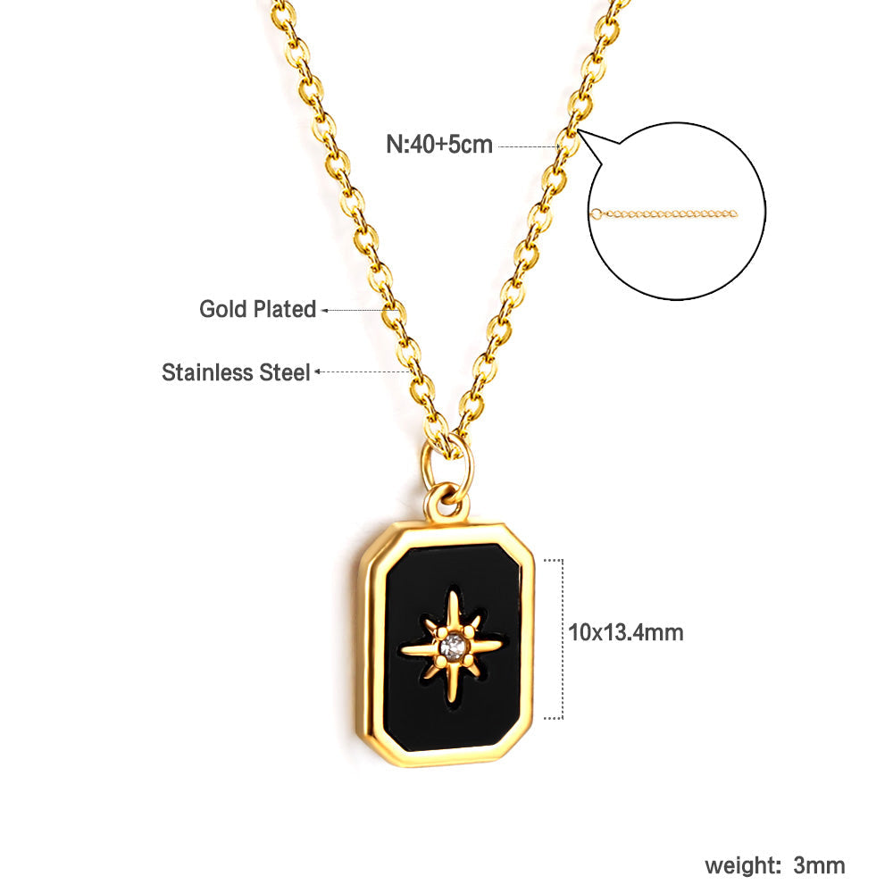 Rectangular Diamond Black & Green Horizontal Shell Pendant Necklace with Diamonds 40+5cm